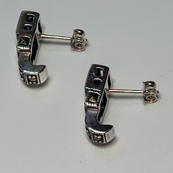 Silpada Vintage Rare Sterling Silver Square Blue Crystal Marcasite Post Earrings - Picture 12 of 14